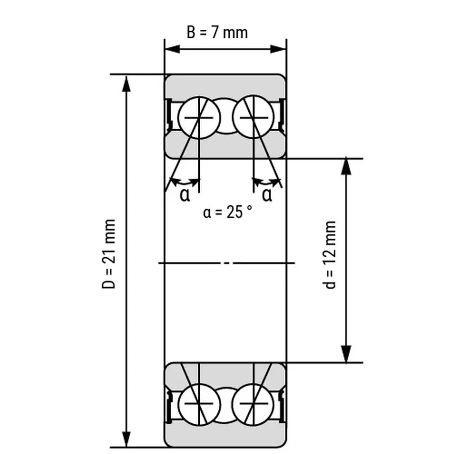شمای فنی بلبرینگ تماس زاویه ای 3801 2RS TN شمای فنی بلبرینگ تماس زاویه ای 3801 2RS TN