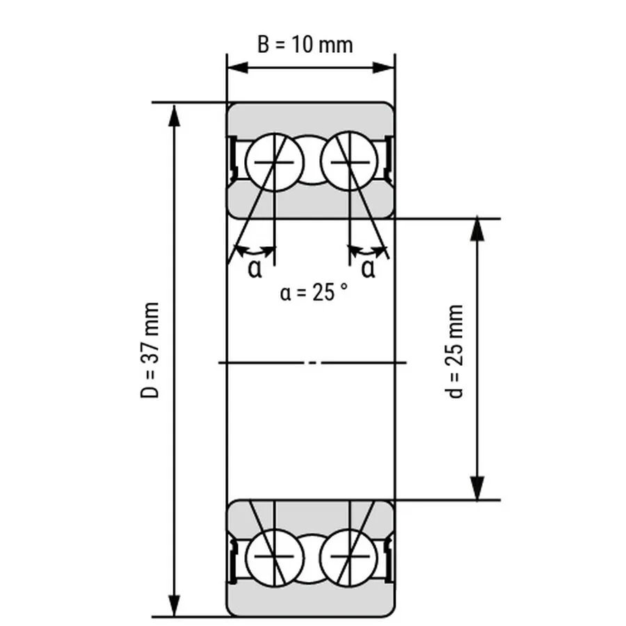 شمای فنی بلبرینگ تماس زاویه ای 3805 2RS TN شمای فنی بلبرینگ تماس زاویه ای 3805 2RS TN