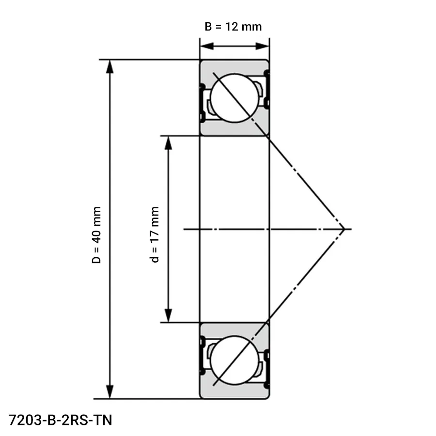 شمای فنی بلبرینگ تماس زاویه ای 7203 B 2RS TN شمای فنی بلبرینگ تماس زاویه ای 7203 B 2RS TN