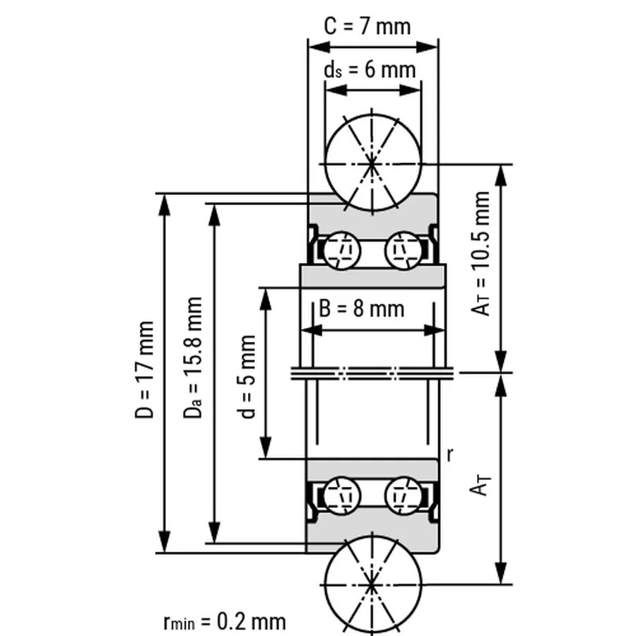 شمای فنی غلتک بلبرینگ LFR50/5 6 ZZ TN شمای فنی غلتک بلبرینگ LFR50/5 6 ZZ TN