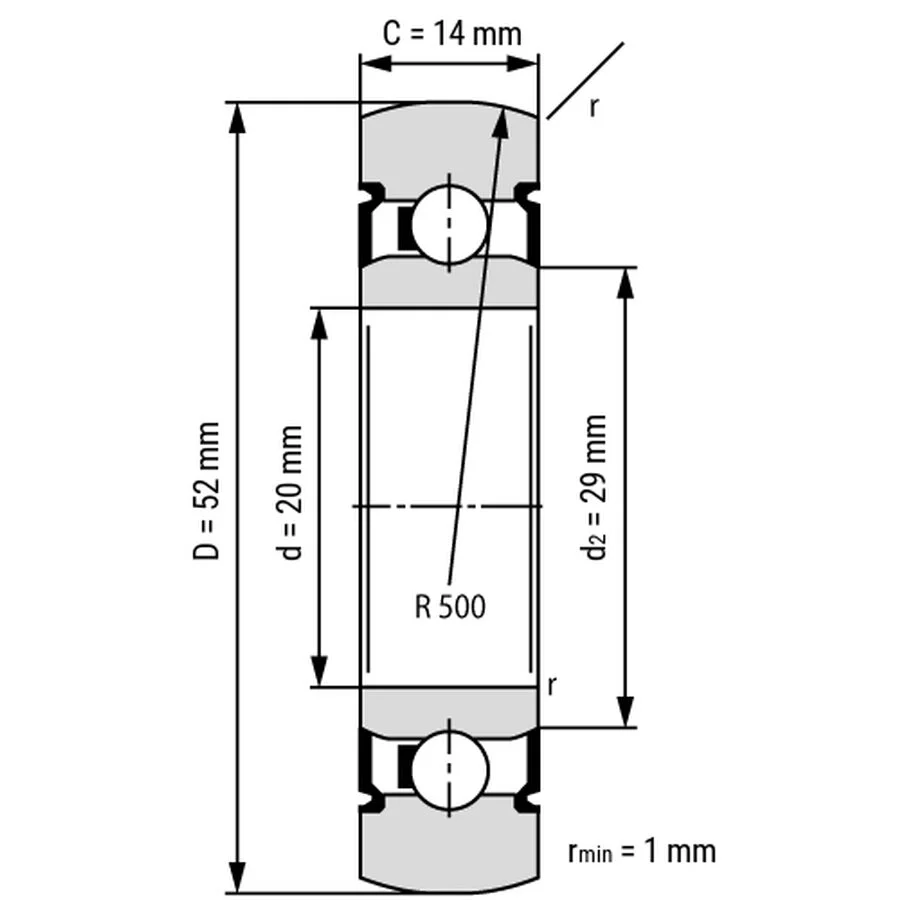 شمای فنی غلتک بلبرینگ LR204 2RS شمای فنی غلتک بلبرینگ LR204 2RS