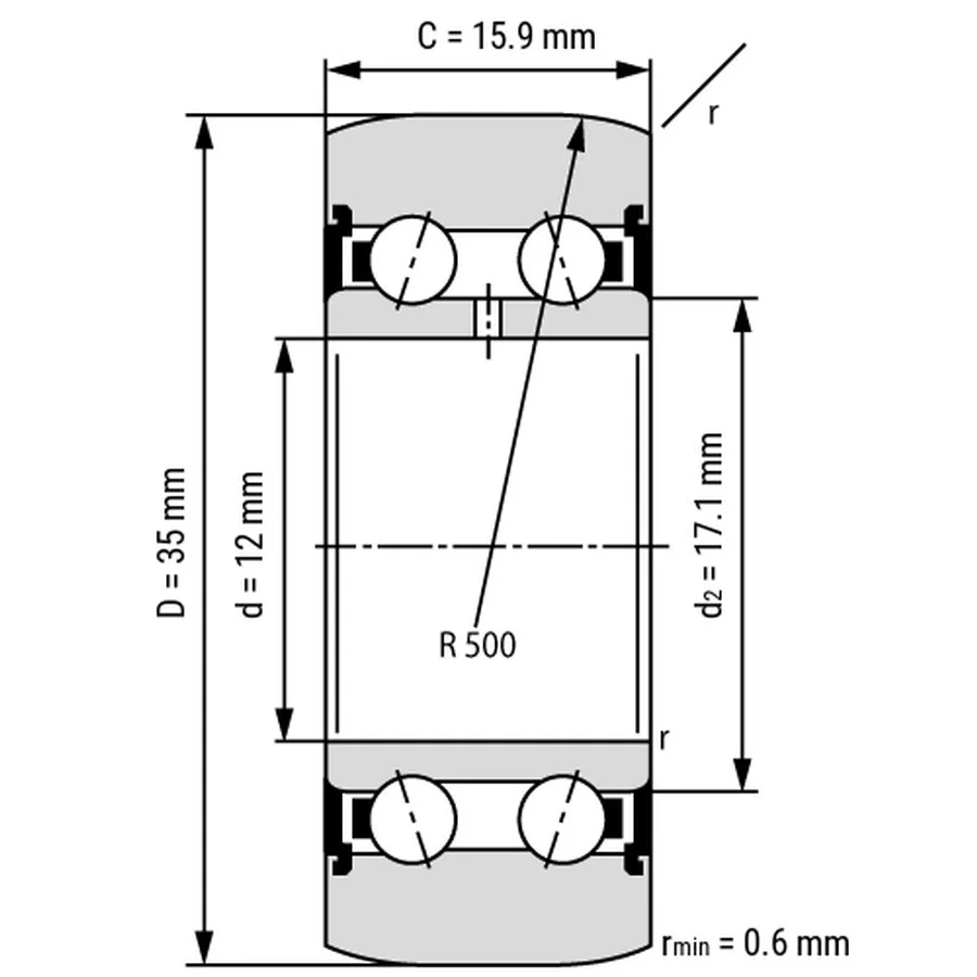 شمای فنی غلتک بلبرینگ LR5201 2RS TN شمای فنی غلتک بلبرینگ LR5201 2RS TN