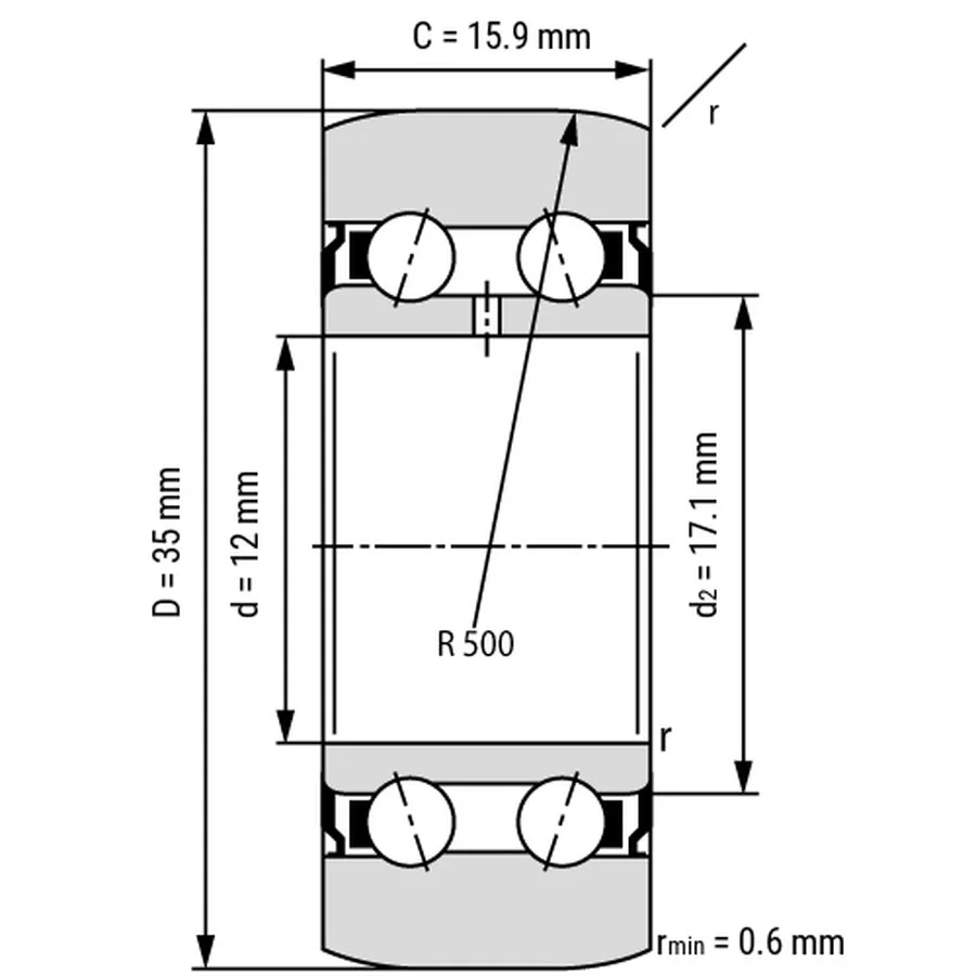 شمای فنی غلتک بلبرینگ LR5201 ZZ TN شمای فنی غلتک بلبرینگ LR5201 ZZ TN