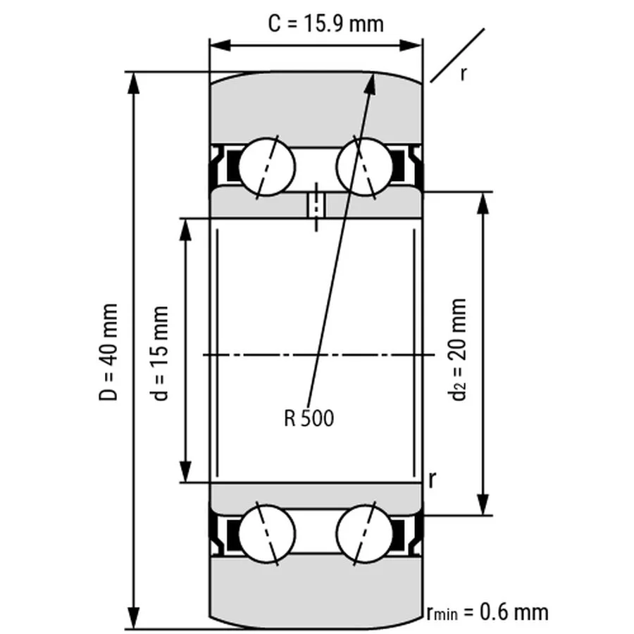 شمای فنی غلتک بلبرینگ LR5202 ZZ TN شمای فنی غلتک بلبرینگ LR5202 ZZ TN
