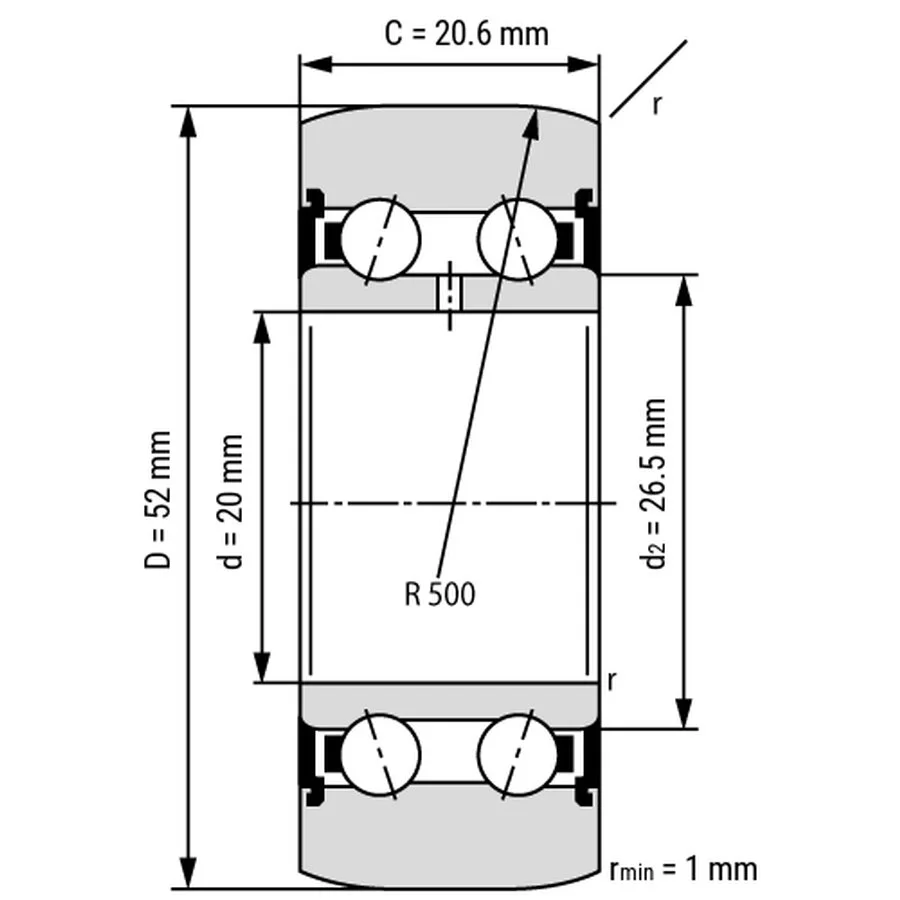 شمای فنی غلتک بلبرینگ LR5204 2RS TN شمای فنی غلتک بلبرینگ LR5204 2RS TN