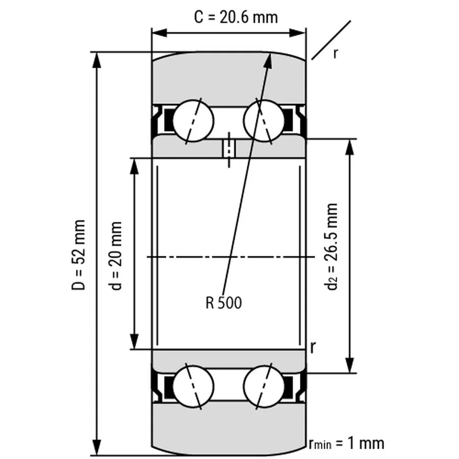 شمای فنی غلتک بلبرینگ LR5204 ZZ TN شمای فنی غلتک بلبرینگ LR5204 ZZ TN