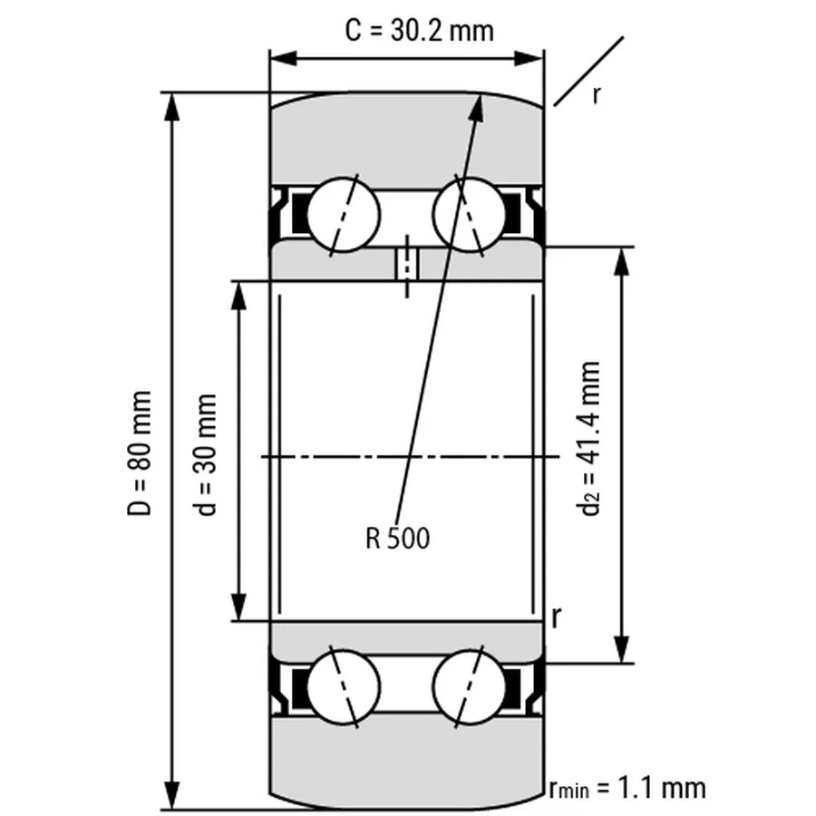 شمای فنی غلتک بلبرینگ LR5306 ZZ TN شمای فنی غلتک بلبرینگ LR5306 ZZ TN