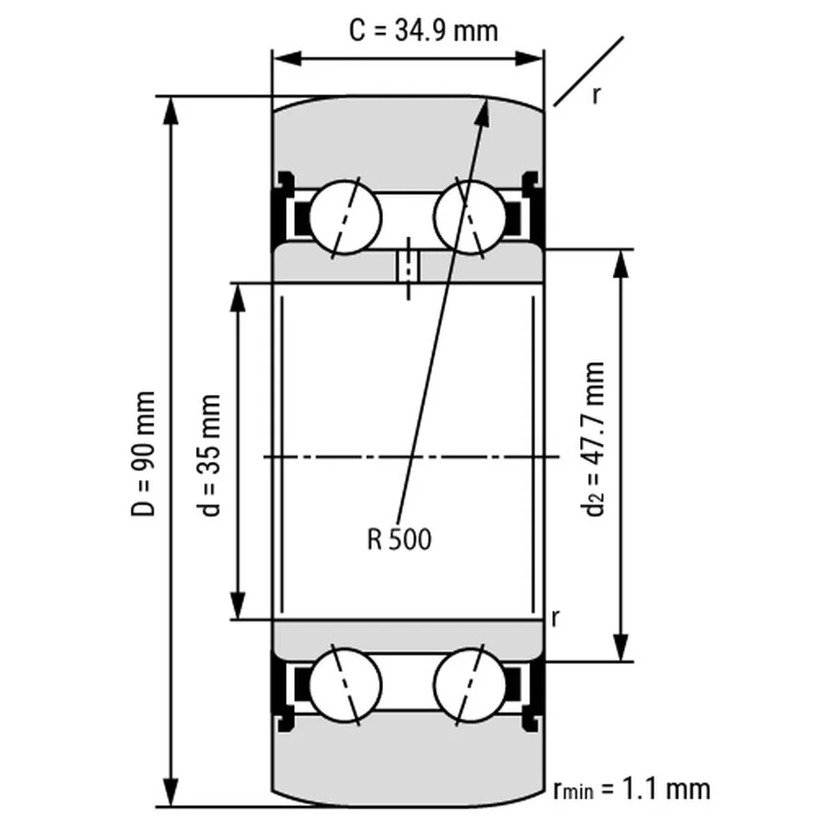 شمای فنی غلتک بلبرینگ LR5307 2RS TN شمای فنی غلتک بلبرینگ LR5307 2RS TN