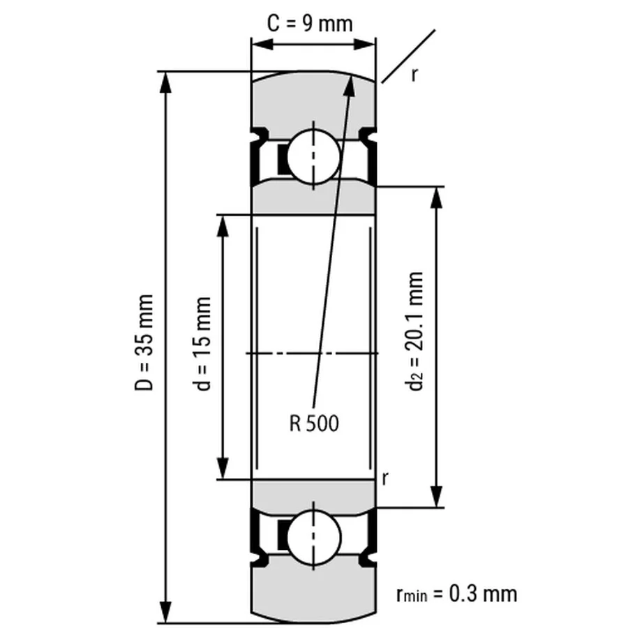 شمای فنی غلتک بلبرینگ LR6002 2RS TN شمای فنی غلتک بلبرینگ LR6002 2RS TN