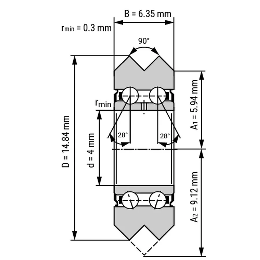شمای فنی غلتک بلبرینگ W0X شمای فنی غلتک بلبرینگ W0X