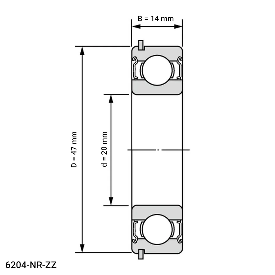 شمای فنی بلبرینگ شیار عمیق 6204 NR ZZ شمای فنی بلبرینگ شیار عمیق 6204 NR ZZ
