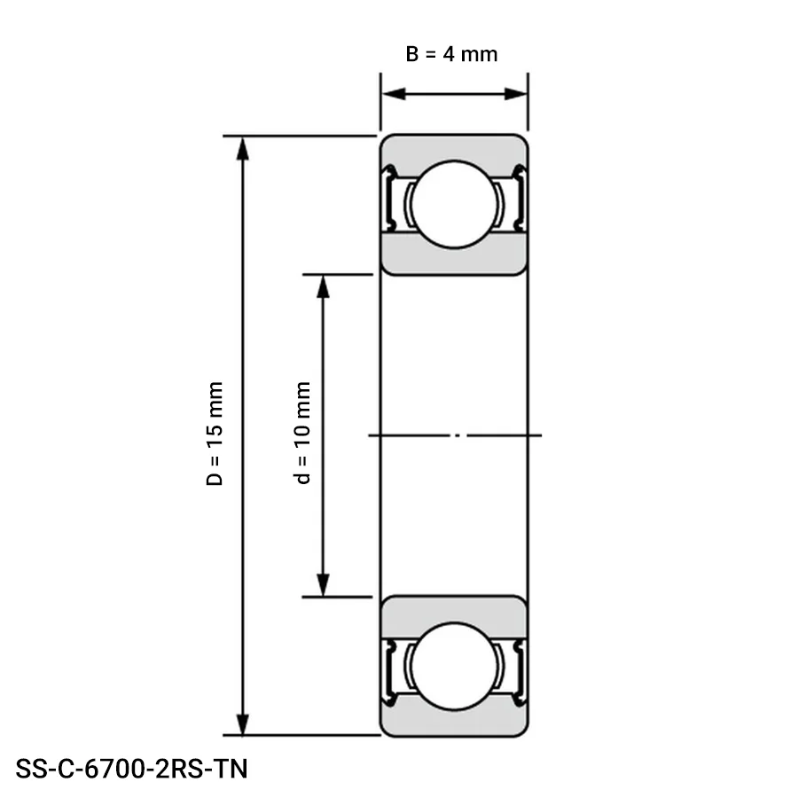 شمای فنی بلبرینگ شیار عمیق SS C 6700 2RS TN