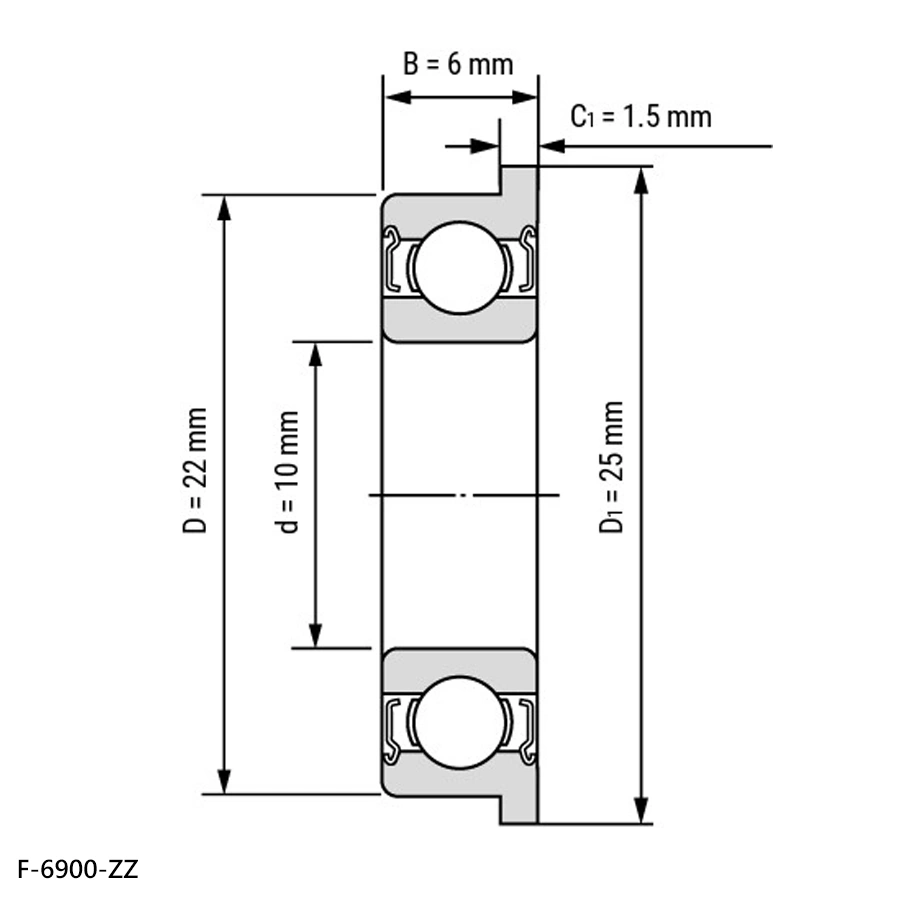 شمای فنی بلبرینگ شیار عمیق F 6900 ZZ
