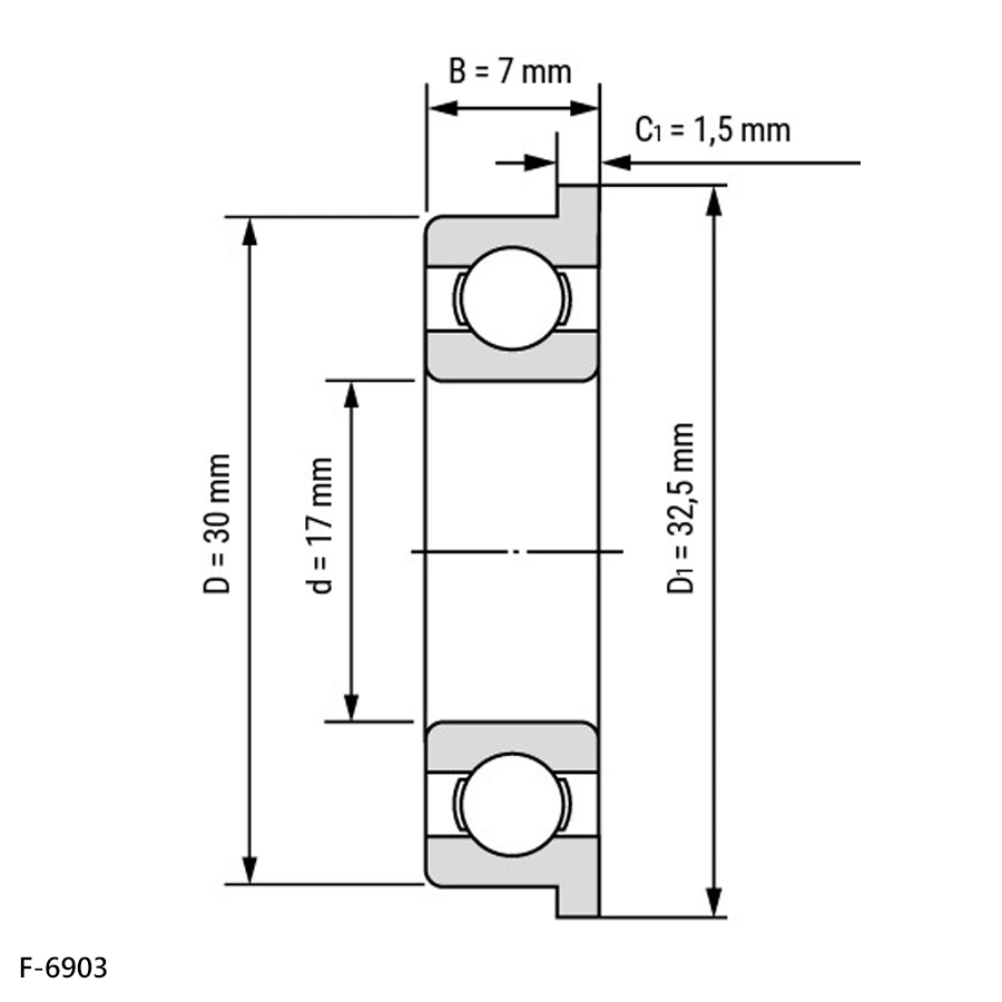 شمای فنی بلبرینگ شیار عمیق F 6903