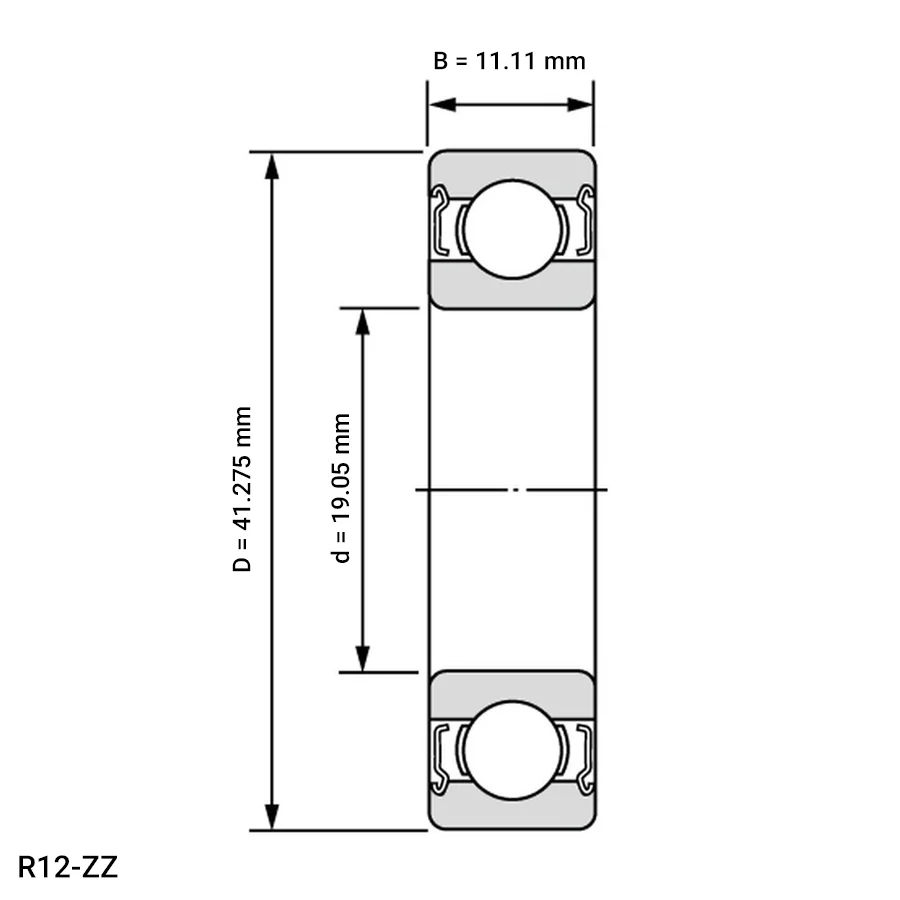 شمای فنی بلبرینگ شیار عمیق R12 ZZ