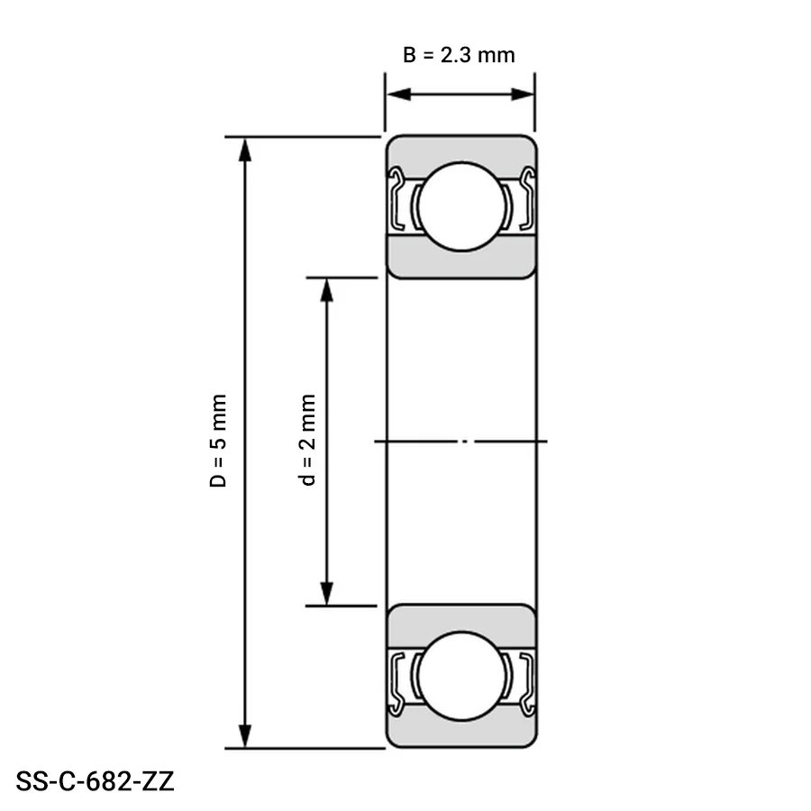 شمای فنی بلبرینگ شیار عمیق مینیاتوری SS C 682 ZZ شمای فنی بلبرینگ شیار عمیق مینیاتوری SS C 682 ZZ