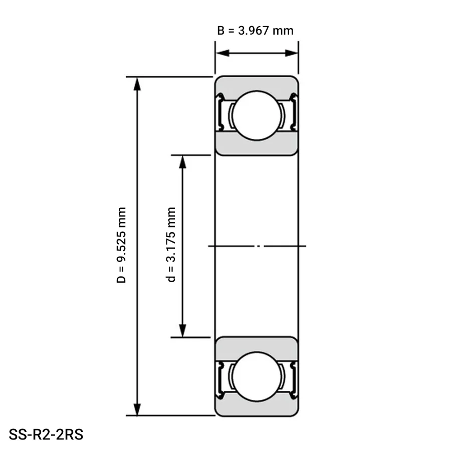 شمای فنی بلبرینگ شیار عمیق مینیاتوری SS R2 2RS شمای فنی بلبرینگ شیار عمیق مینیاتوری SS R2 2RS