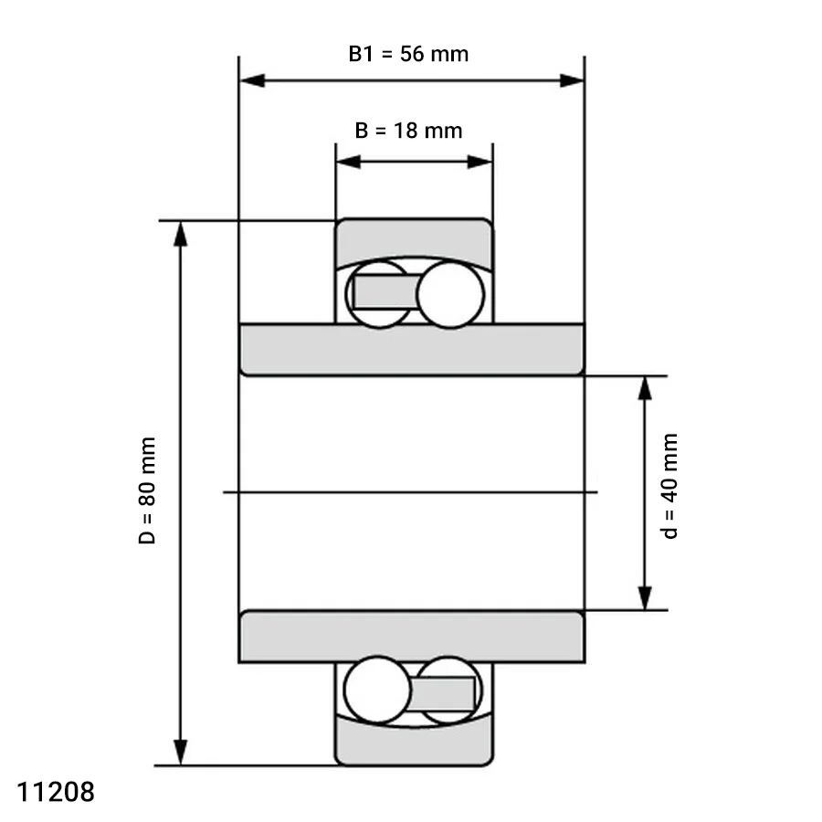 شمای فنی بلبرینگ خود تنظیم 11208 شمای فنی بلبرینگ خود تنظیم 11208
