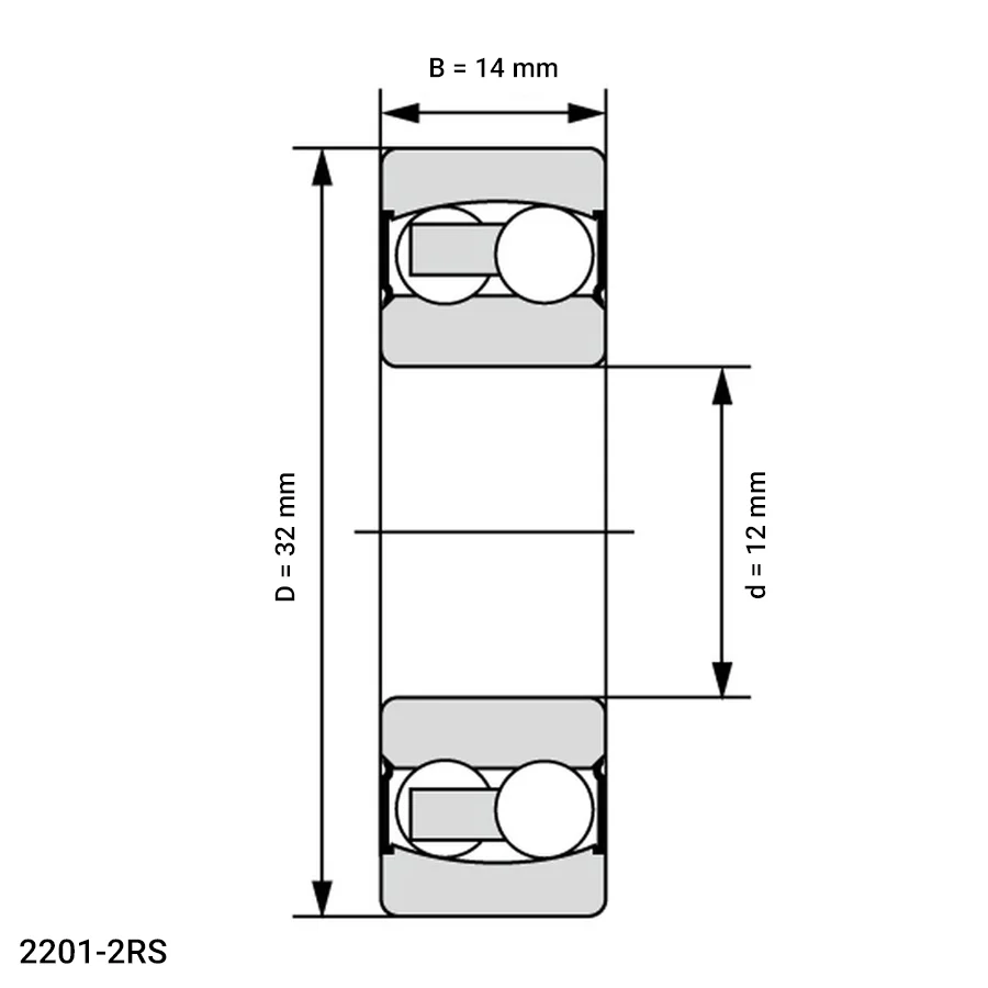 شمای فنی بلبرینگ خود تنظیم 2201 2RS شمای فنی بلبرینگ خود تنظیم 2201 2RS