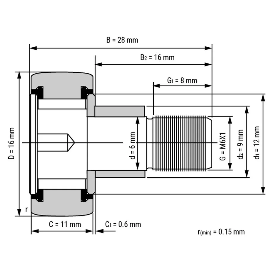 شمای فنی رولبرینگ گوشکوبی KRVE16 PP