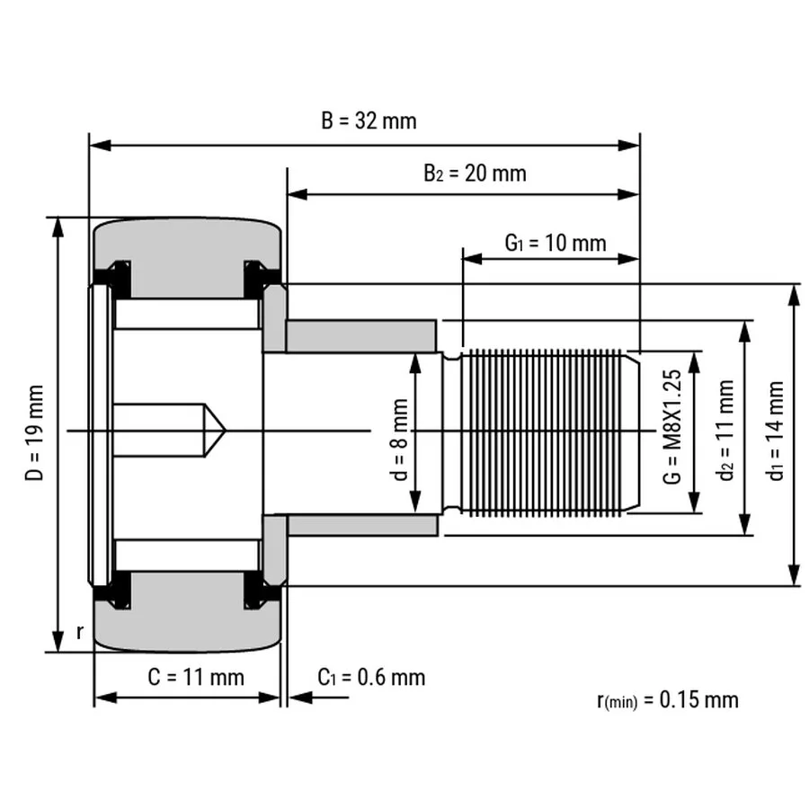 شمای فنی رولبرینگ گوشکوبی KRVE19 PP