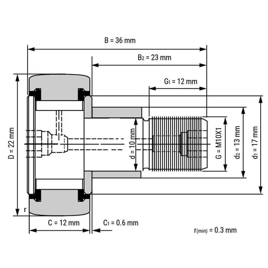شمای فنی رولبرینگ گوشکوبی KRVE22 PP