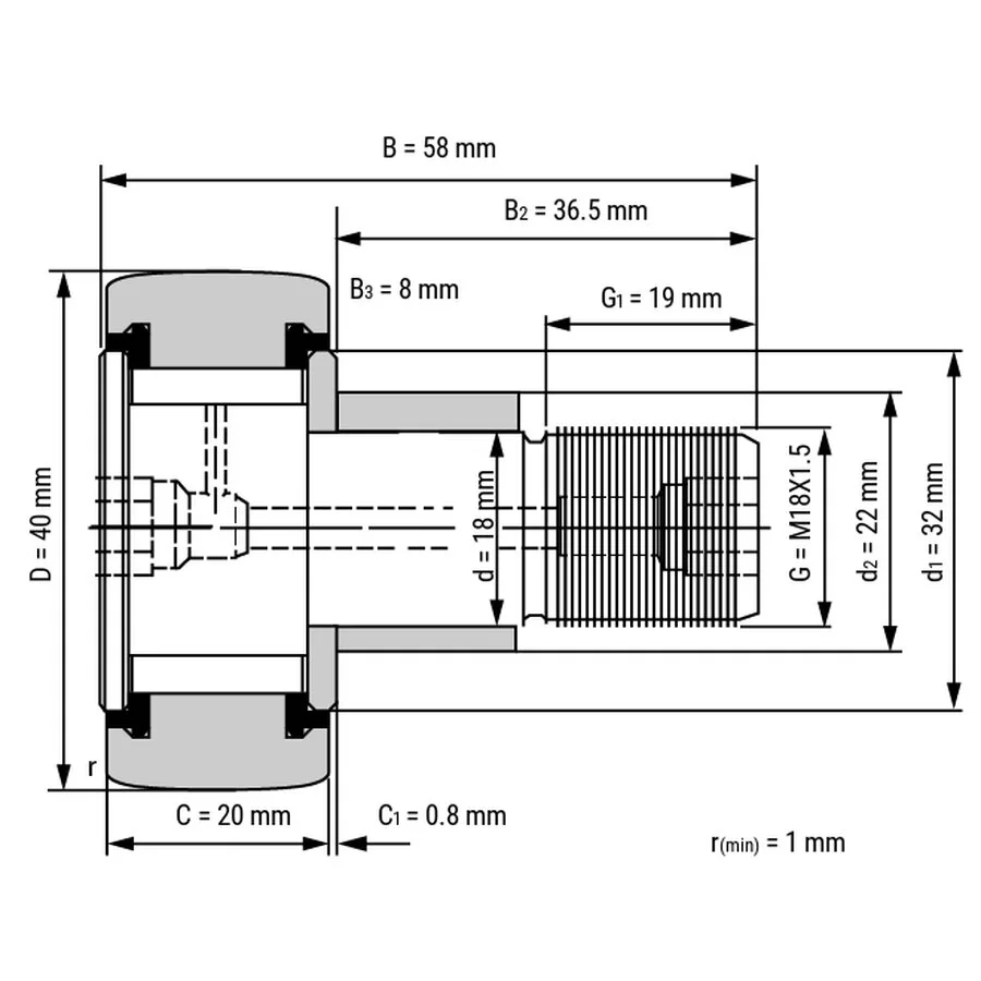 شمای فنی رولبرینگ گوشکوبی KRVE40 PP