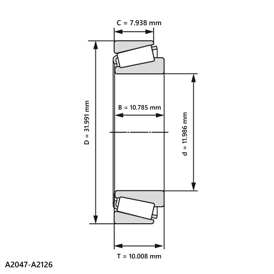شمای فنی رولبرینگ مخروطی A2047 A2126
