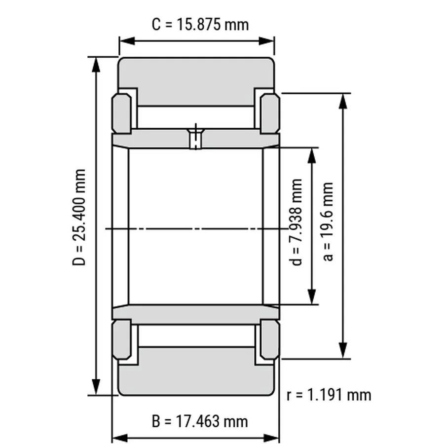 شمای فنی غلتک رولبرینگ CRY16V شمای فنی غلتک رولبرینگ CRY16V