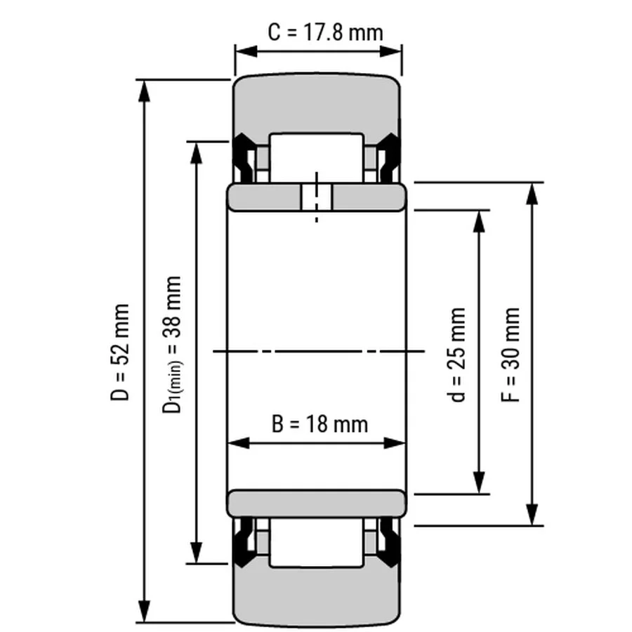 شمای فنی غلتک رولبرینگ NA2205 2RS شمای فنی غلتک رولبرینگ NA2205 2RS