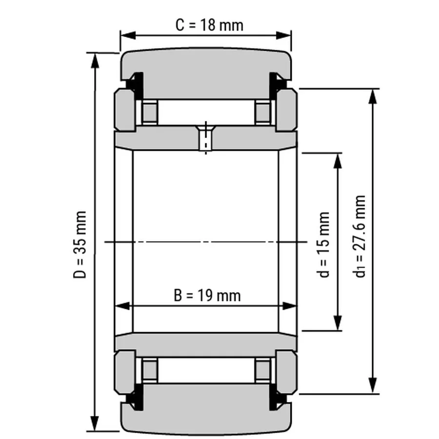 شمای فنی غلتک رولبرینگ NATR15 PP شمای فنی غلتک رولبرینگ NATR15 PP