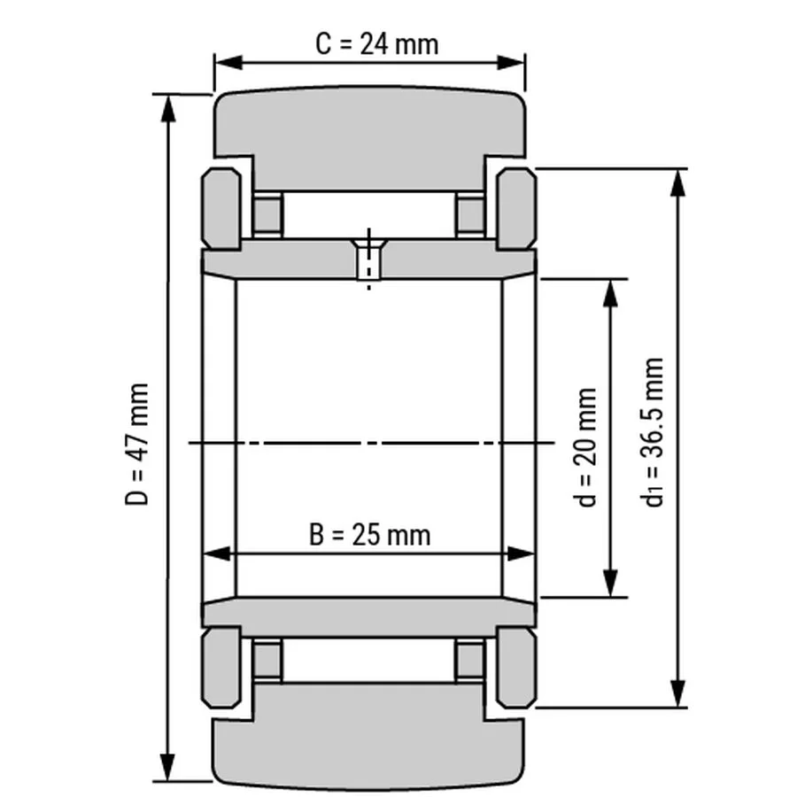 شمای فنی غلتک رولبرینگ NATR20 شمای فنی غلتک رولبرینگ NATR20