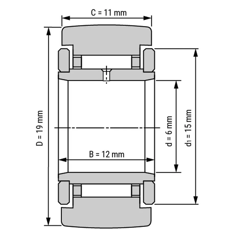 شمای فنی غلتک رولبرینگ NATR6 شمای فنی غلتک رولبرینگ NATR6