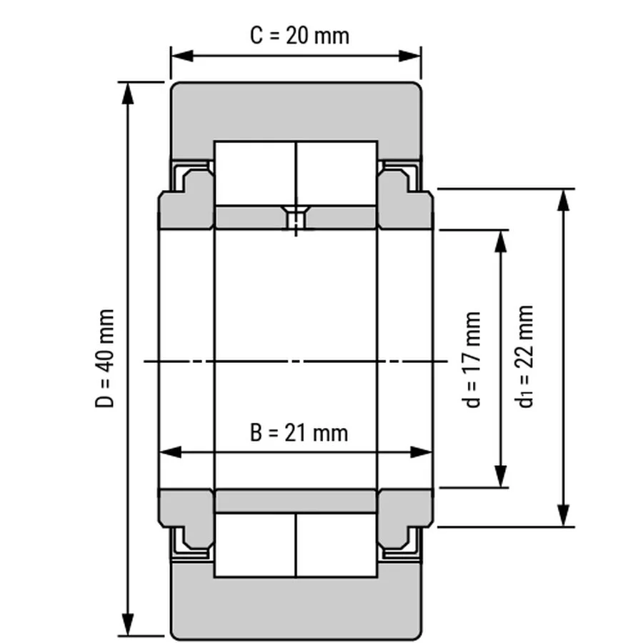 شمای فنی غلتک رولبرینگ NUTR17 X شمای فنی غلتک رولبرینگ NUTR17 X